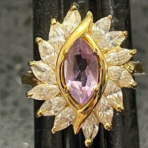 Suzanne Somers vintage marquise cut amethyst Cz cocktail statement ring gold HSN
